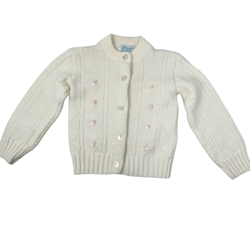 Vintage Julius Berger Baby Sweater Size ? 18-24 Months Cardigan Satin Roses READ